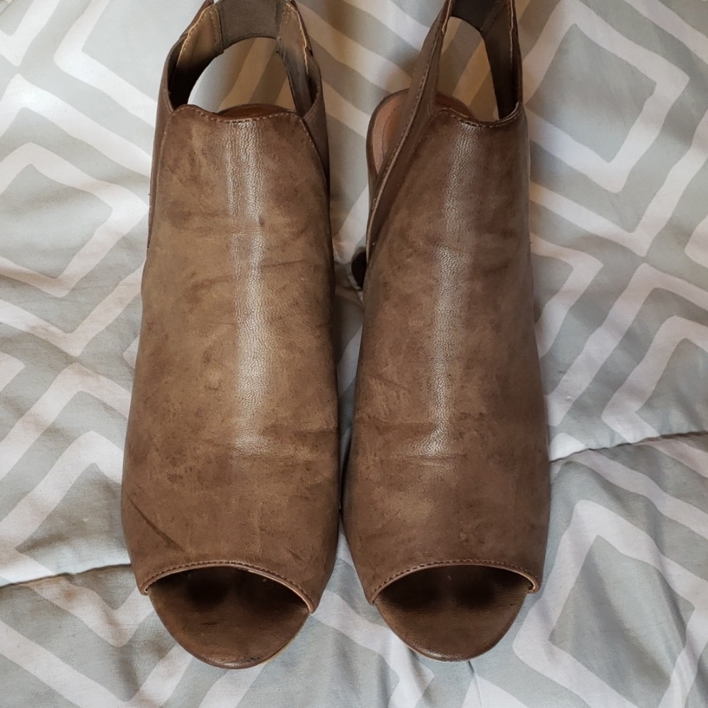 Maurice brand open toed wedge ankle boot